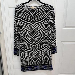 Michael Kors Sheath Animal Zebra Print Midi Dress Size Small